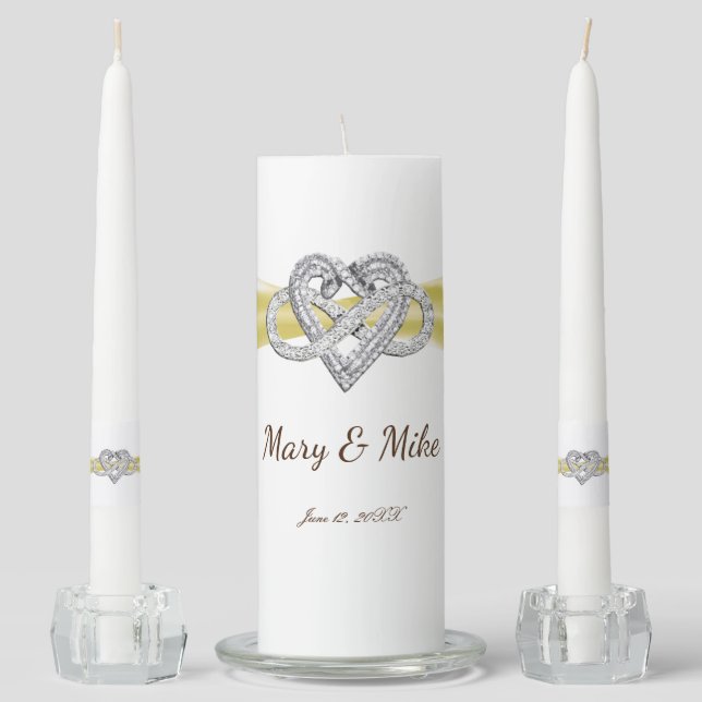 Yellow Ribbon Infinity Heart Wedding Unity Candle Set (Front)
