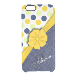 Yellow Ribbon, Jeans Fabric, Dots Pattern Monogram Clear iPhone 6/6S Case