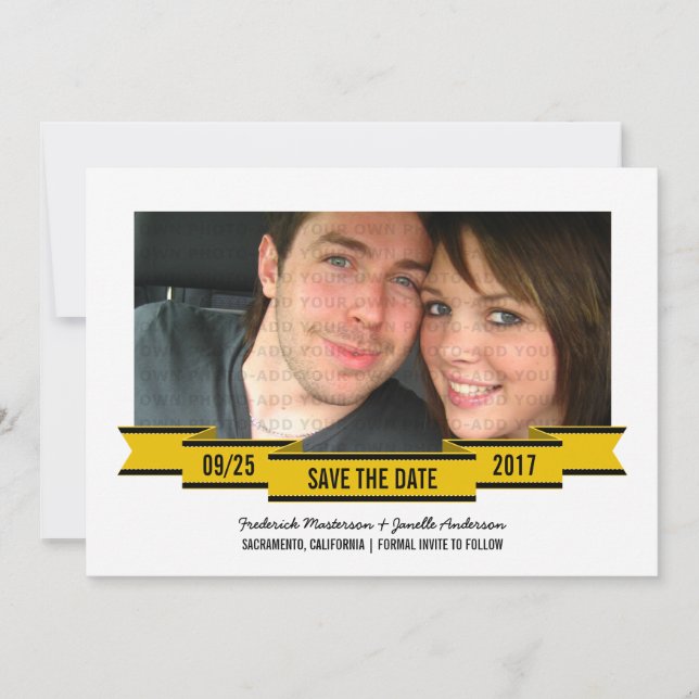 Yellow Ribbon Photo Save the Date Invite (Front)