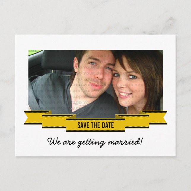 Yellow Ribbon Photo Save the Date Postcard (Front)