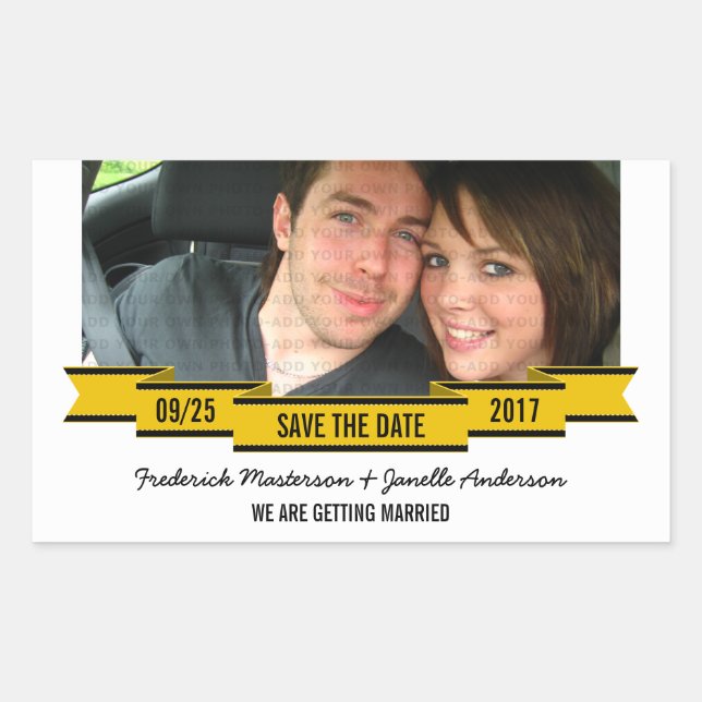 Yellow Ribbon Photo Save the Date Stickers (Front)