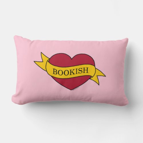 Yellow Ribbon Pink Bookish Heart Lumbar Pillow
