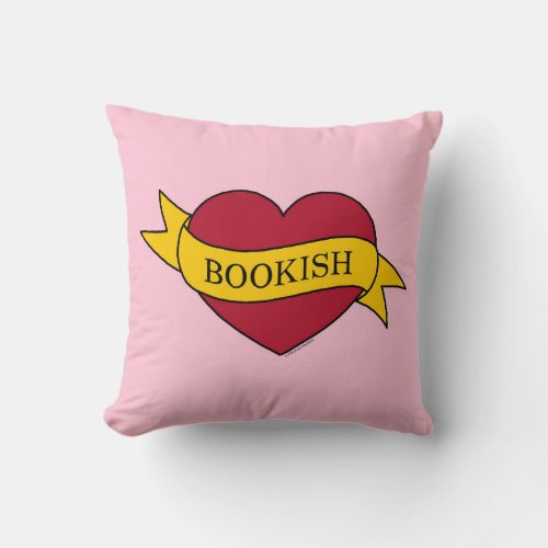 Yellow Ribbon Pink Bookish Heart Throw Pillow