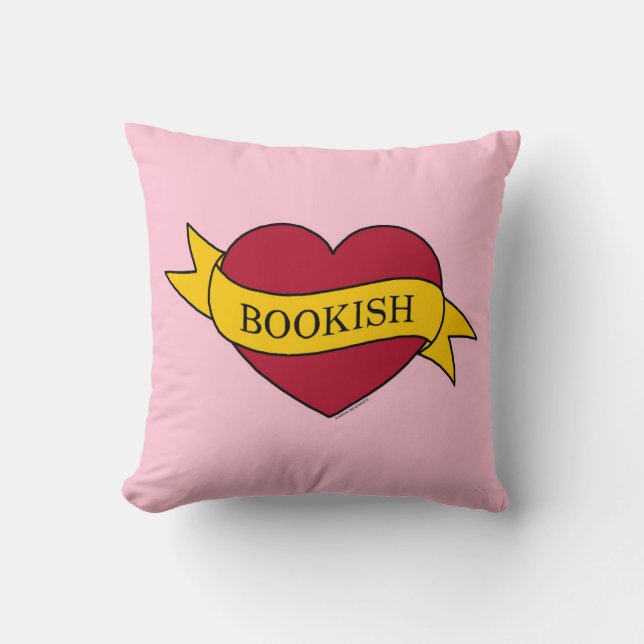 Yellow Ribbon Pink Bookish Heart Throw Pillow (Front)