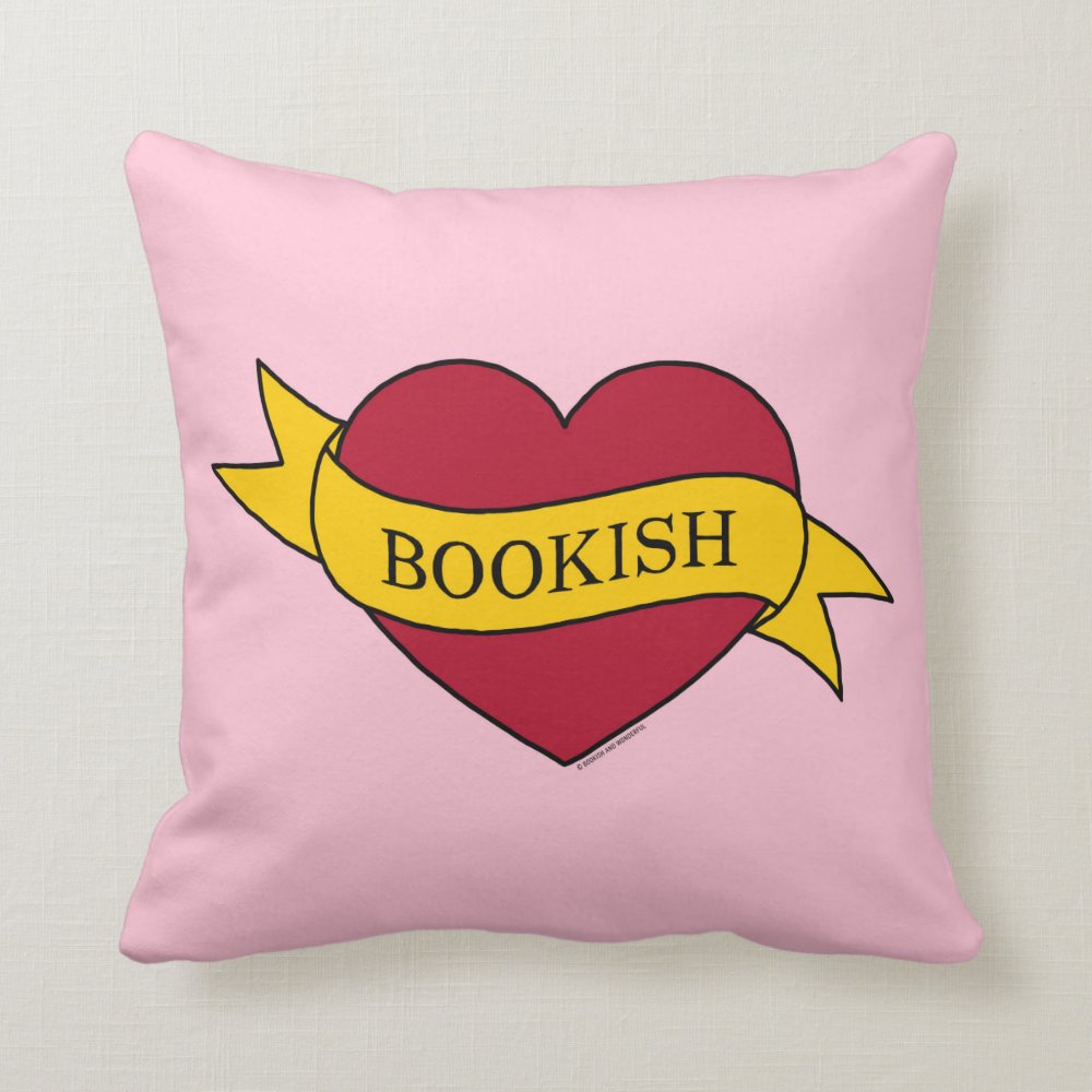 Reading Ribbon Pink Bookish Heart Throw Pillows for book lovers