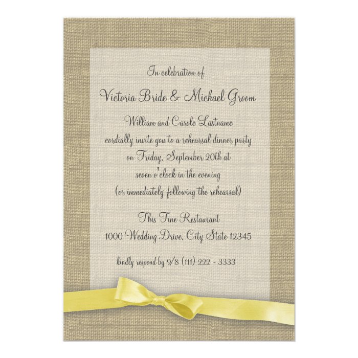 Yellow Ribbon Rehearsal Dinner Personalized Invitations