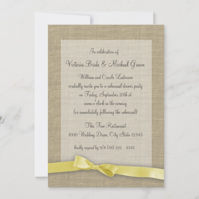 Yellow Ribbon Rehearsal Dinner Invitation (Front)