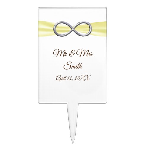 Yellow Ribbon Silver Infinity Wedding Cake Topper