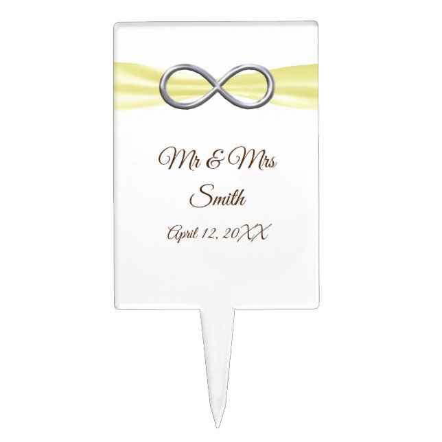 Yellow Ribbon Silver Infinity Wedding Cake Topper (Front)