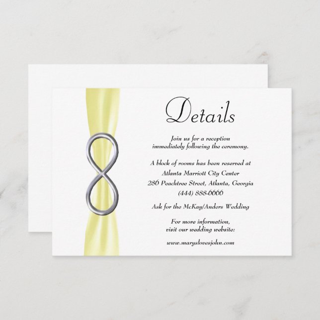 Yellow Ribbon Silver Infinity Wedding Details Enclosure Card (Front/Back)