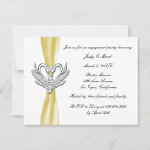 Yellow Ribbon Silver Swans Engagement Party Invite