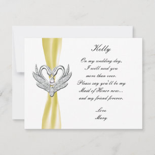 Yellow Ribbon Silver Swans Maid Of Honor Card