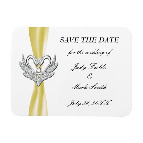 Yellow Ribbon Silver Swans Save The Date Magnet