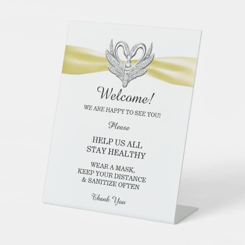 Yellow Ribbon Silver Swans Wedding Safety  Pedestal Sign