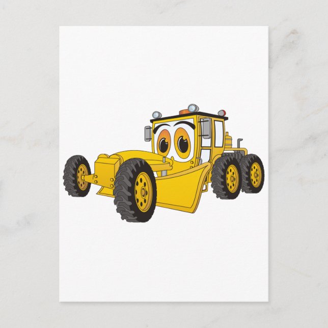 Yellow Road Grader Cartoon Postcard (Front)