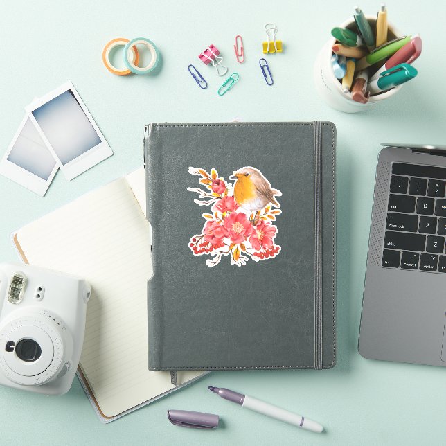 Yellow robin and red poppies sticker (iPad Cover)