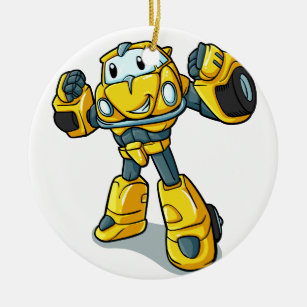 Yellow robot cartoon Choose background color Ceramic Ornament