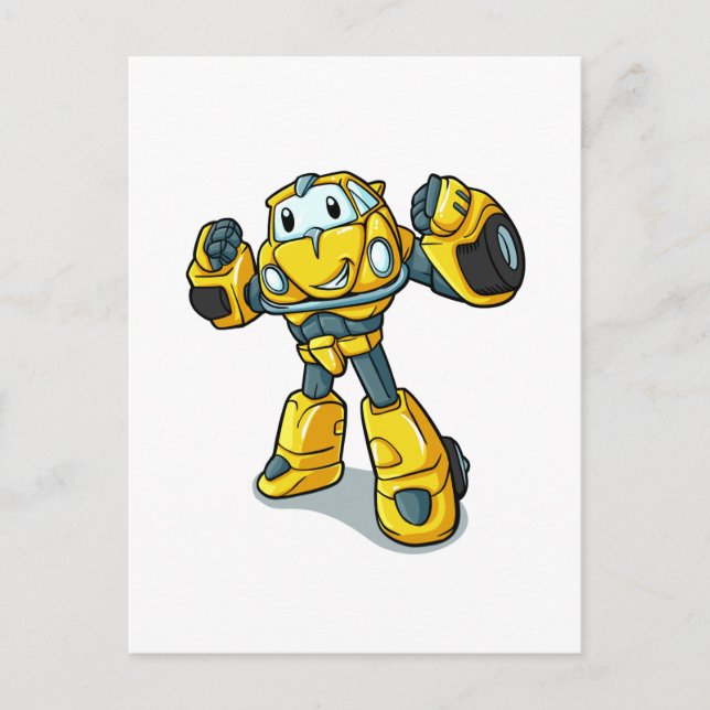 Yellow robot cartoon|Choose background color Postcard (Front)