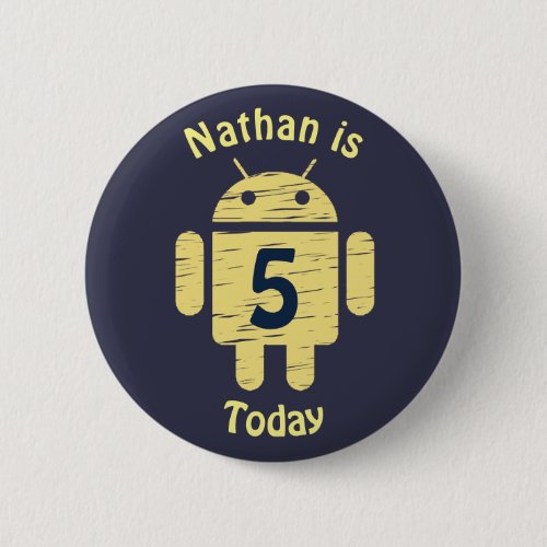 Yellow Robot Personalised Kids Birthday Button