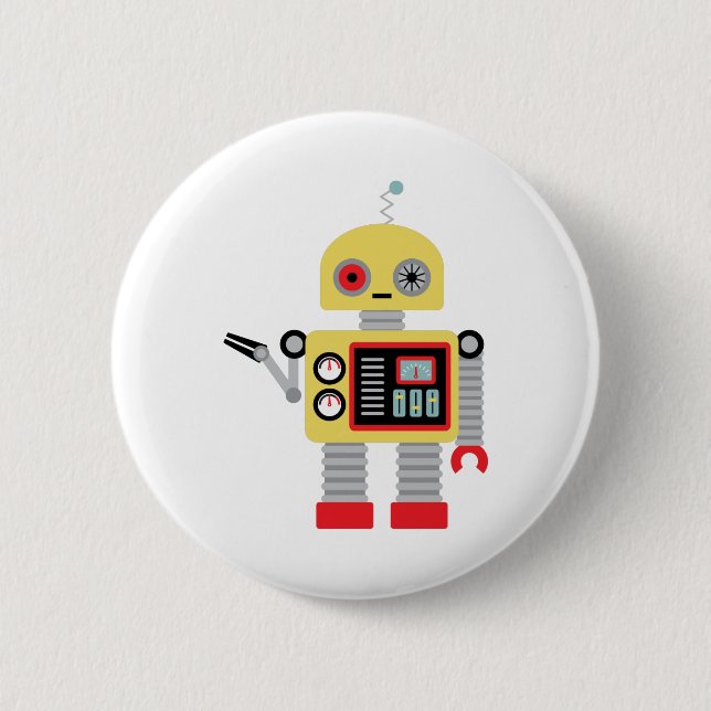 Yellow Robot Pinback Button (Front)