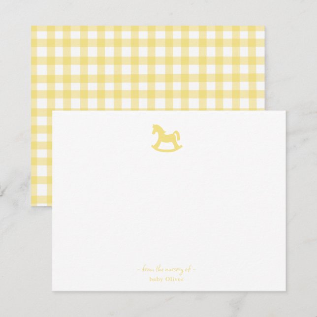 Yellow Rocking Horse Gender neutral Nursery  Thank You Card (Front/Back)