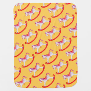 Yellow rocking horse patterned art baby blanket