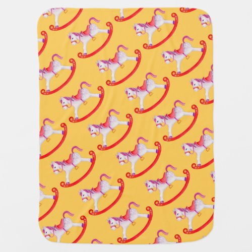 Yellow rocking horse patterned art baby blanket