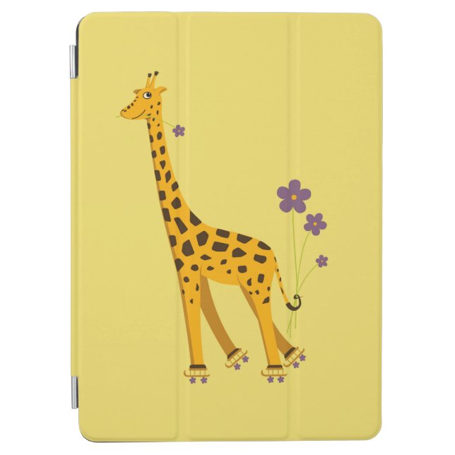Yellow Roller Skating Funny Cartoon Giraffe iPad Air Cover (Front)