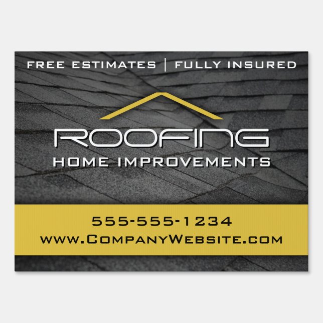 Yellow Roofing Professional Yard Sign Medium (Front)
