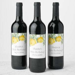 Yellow Rose   30th Birthday  Wine Label