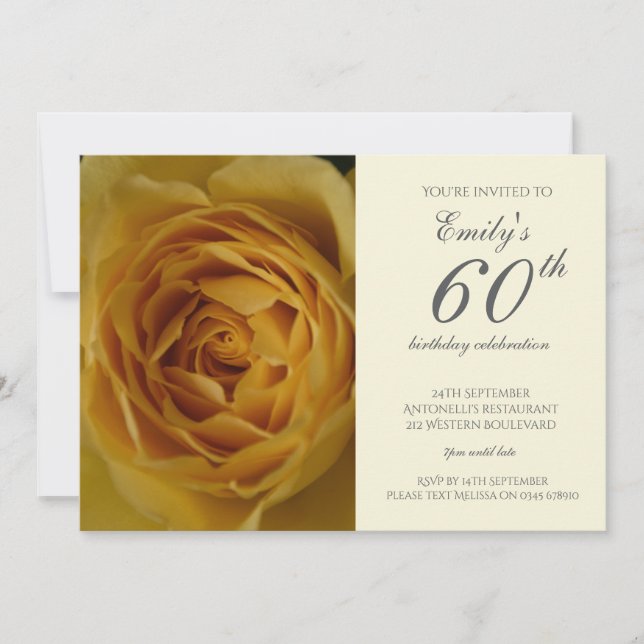 Yellow Rose 60th Birthday Party Invitation (Front)