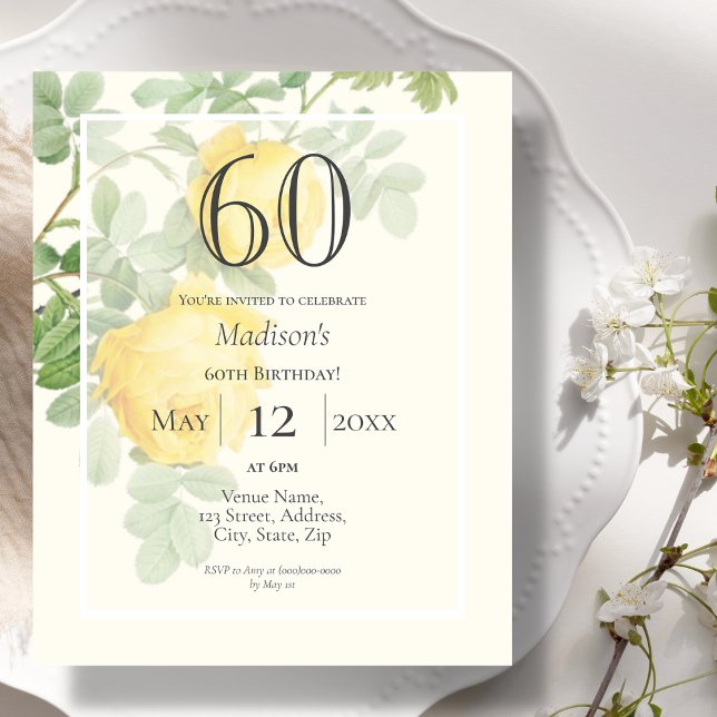 Yellow Rose 60th Budget Birthday Invitation (Creator Uploaded)