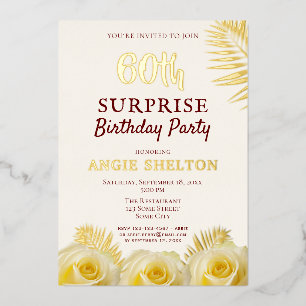 Yellow Rose 60th Surprise Birthday Party Gold  Foil Invitation