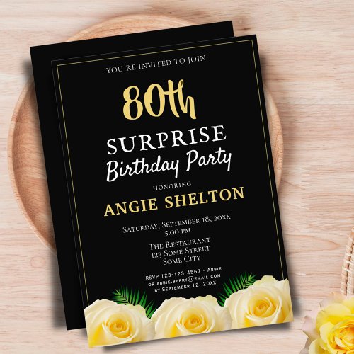 Yellow Rose 80th Surprise Birthday Party  Invitation