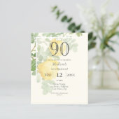 Yellow Rose 90th Budget Birthday Invitation (Standing Front)