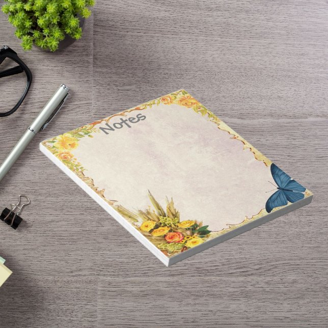 Yellow Rose and Blue Butterfly Small Personalized Notepad (Yellow Rose and Blue Butterfly Small Personalized Notepad)