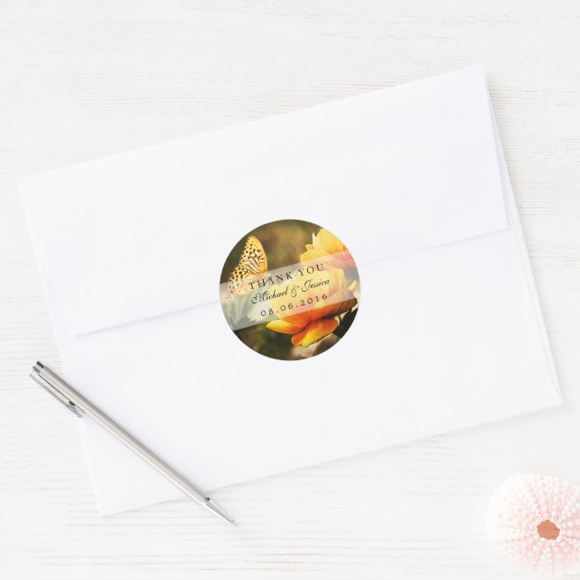 Yellow Rose and Butterfly Wedding Favor Stickers (Envelope)