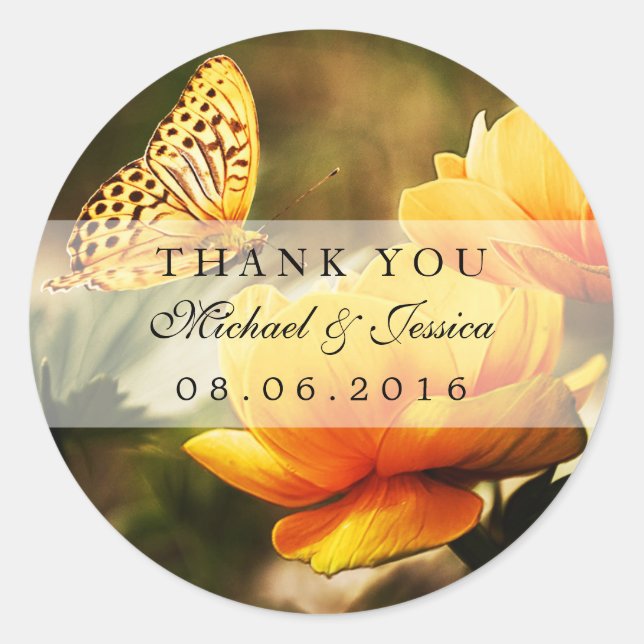 Yellow Rose and Butterfly Wedding Favor Stickers (Front)