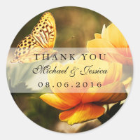 Yellow Rose and Butterfly Wedding Favor Stickers