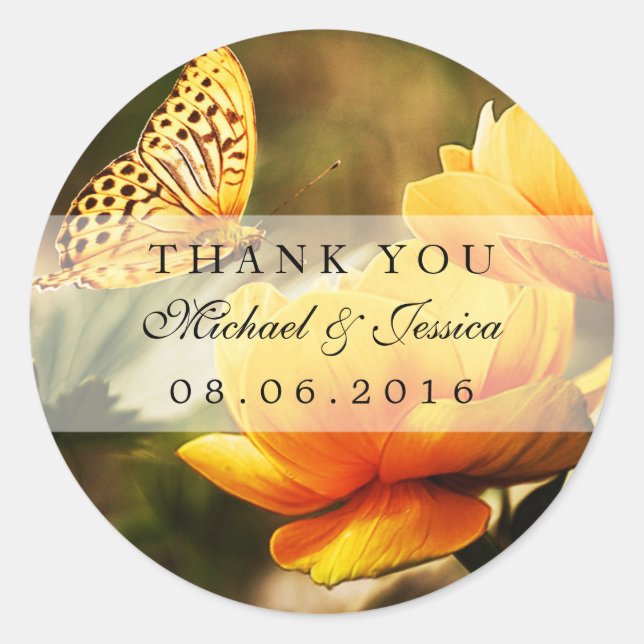 Yellow Rose and Butterfly Wedding Favor Stickers (Front)