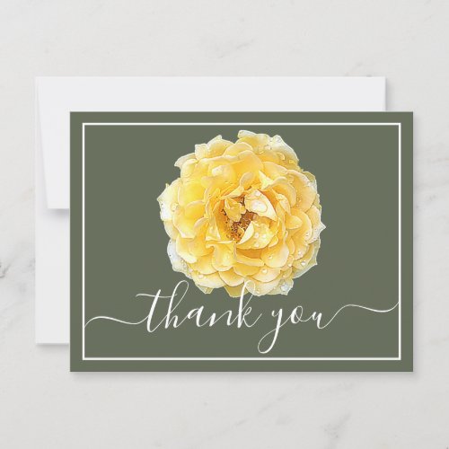 Yellow Rose And Dew Drops Green Backdrop Thank You Postcard