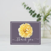 Yellow Rose And Dew Drops Mauve Backdrop Thank You Postcard (Standing Front)