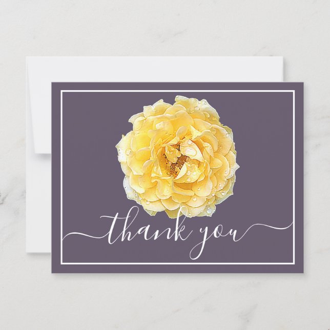 Yellow Rose And Dew Drops Mauve Backdrop Thank You Postcard (Front)