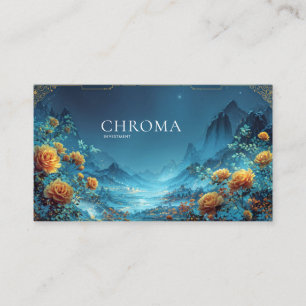 Yellow Rose and Mountain Village Twilight Business Card
