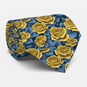 Yellow Rose and Navy Blue Pattern Neck Tie