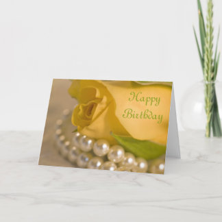 Yellow Rose and Pearls Happy Birthday Card