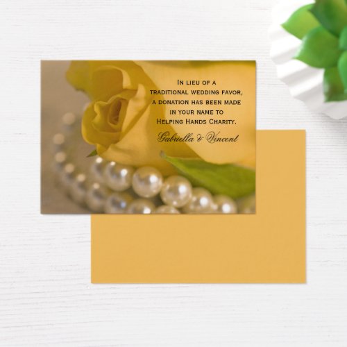 Yellow Rose and Pearls Wedding Charity Favor Card Business Cards