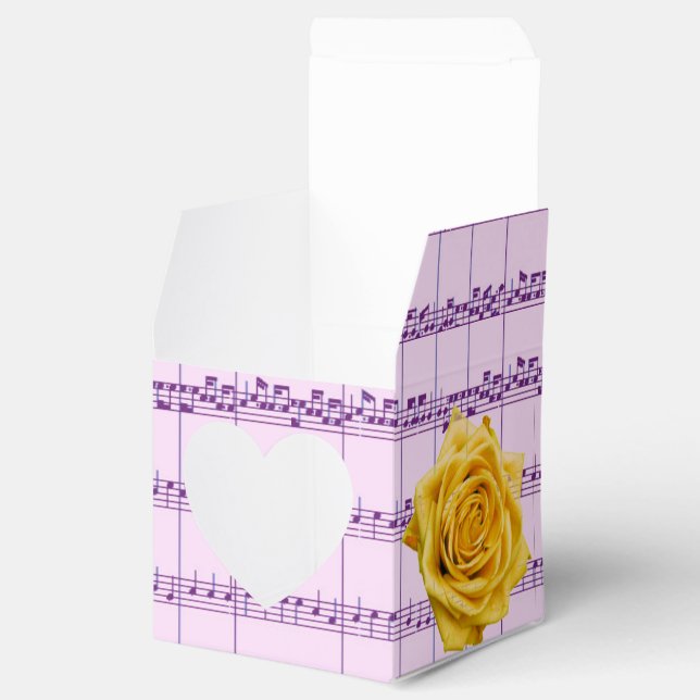 Yellow Rose and Purple Music Heart Favor Box (Opened)