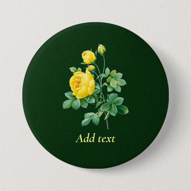 Yellow Rose and Rosebuds Template, Button (Front)