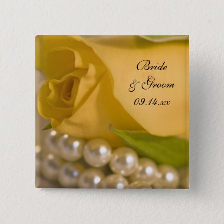 Yellow Rose And White Pearls Wedding Pinback Button